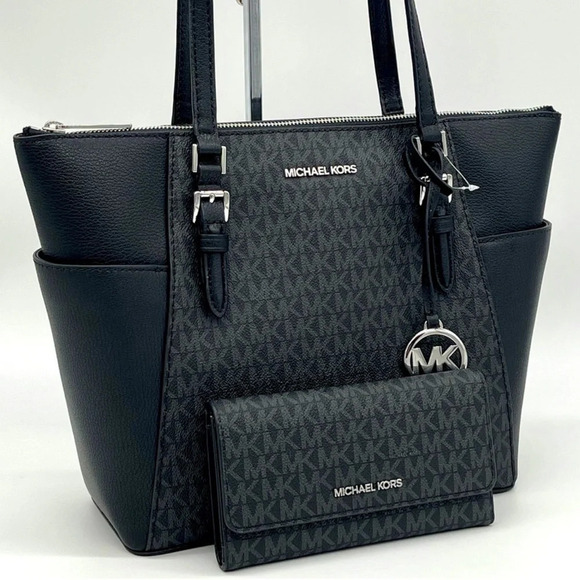 Michael Kors Handbags - Michael Kors Charlotte Tote & Trifold Wallet Black